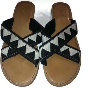 TOMS Viv Black  White Tribal Canvas Crossover Slide Sandal Size 9.5 Geometric